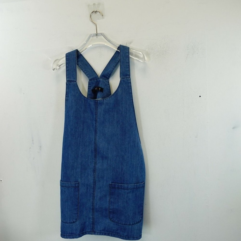 JOEOY Jumper Women's Light Blue Washed Denim LARGE Sleeveless Wide Strap Stretch